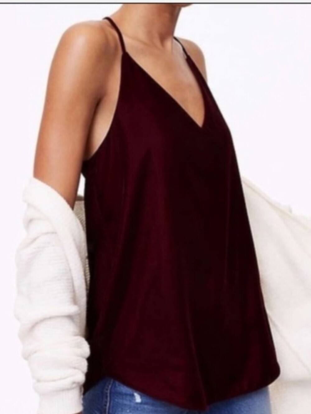 NWT LOFT Velvet V Neck Tank Spaghetti Strap XL